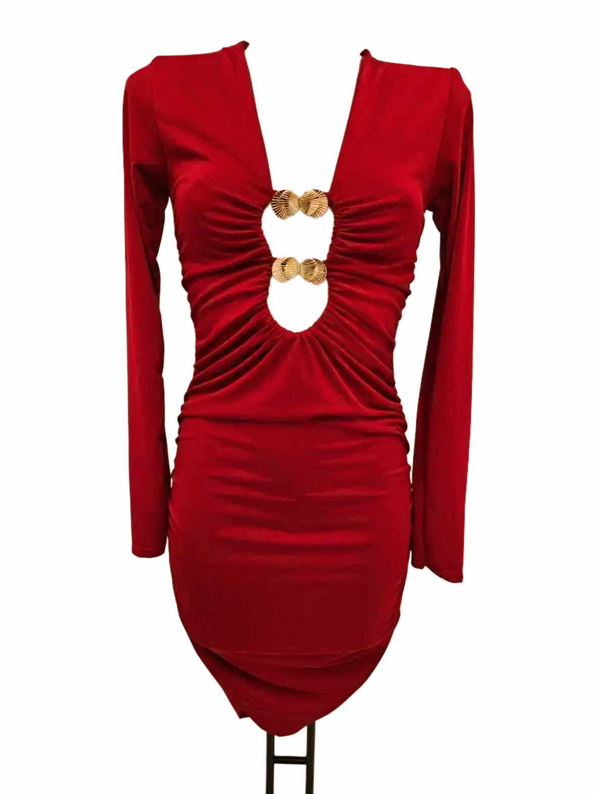 Vestidos Burdeo con detalles dorados