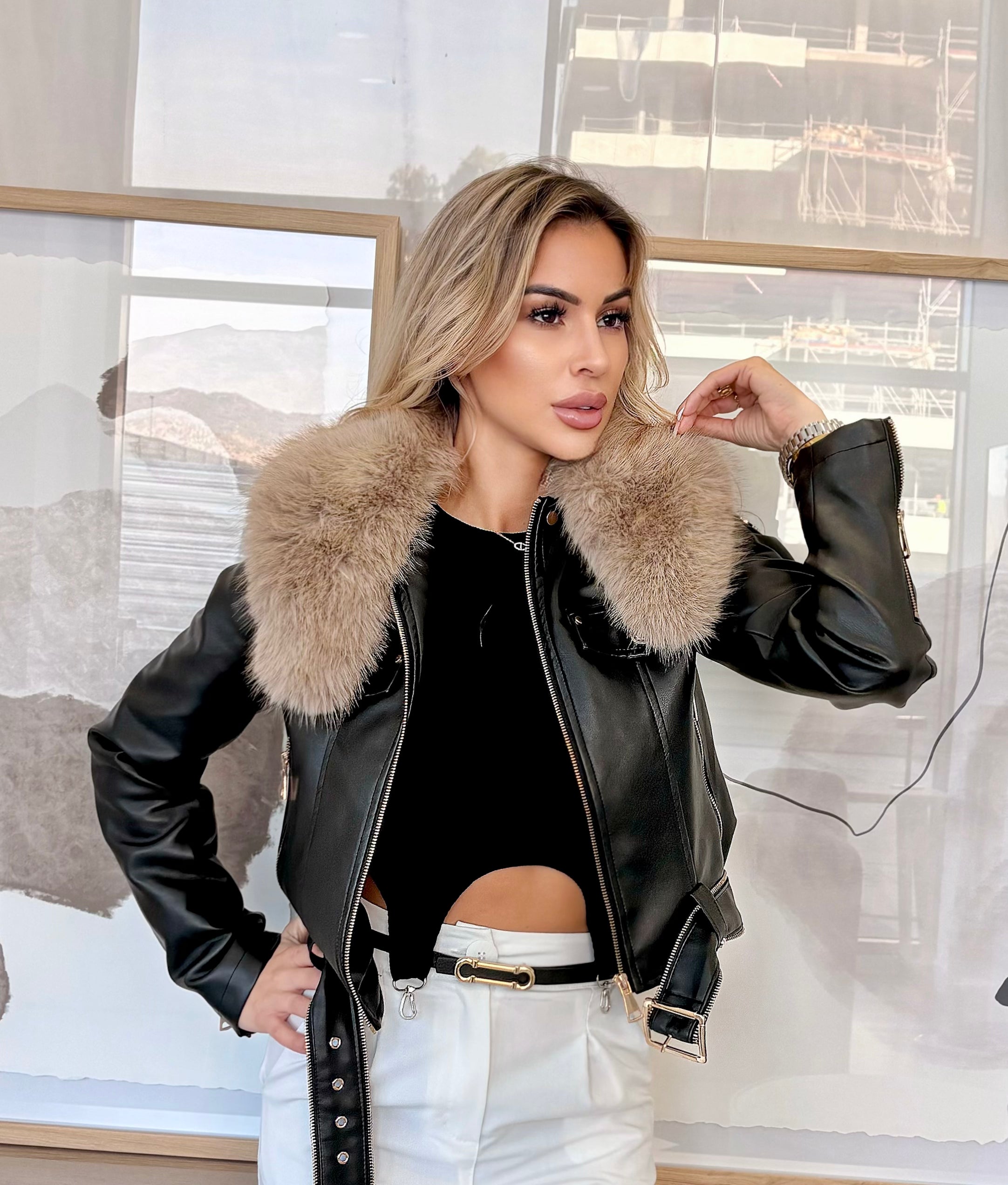 Cazadora biker - pelo removible